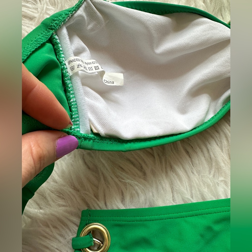 Emerald green bikini. Gold accents. Size Large runs small. New without tags. - Picture 13 of 13